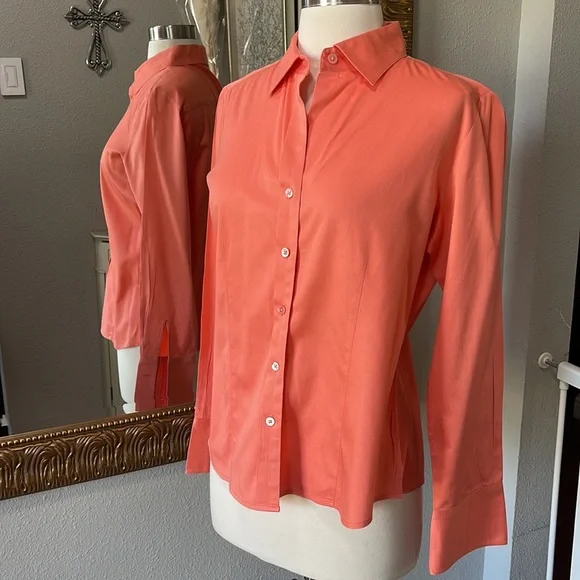 Ann Taylor Button Down Fitted Salmon Shirt - Picture 2 of 10